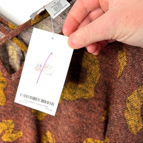 Boutique Rust Leopard Catimal Criss Cross Knotted Pull On Long Sleeve Top Small - Picture 8 of 15